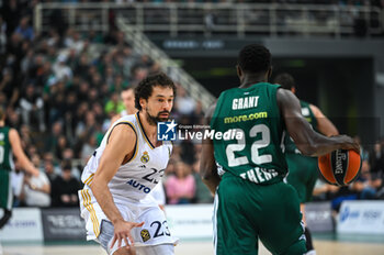 2023-12-07 - 23 Sergio Llull of Real Madrid competing with 22 Jerian Grant of Panathinaikos AKTOR Athens during the Euroleague, Round 13, match between Panathinaikos AKTOR Athens and Real Madrid at OAKA Altion Arena on December 7, 2023, in Athens, Greece. - PANATHINAIKOS AKTOR ATHENS VS REAL MADRID - EUROLEAGUE - BASKETBALL