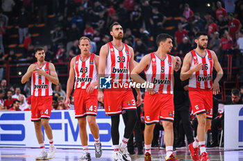 2023-12-08 - Players of Olympiacos Piraeus during the Euroleague, Round 13, match between Olympiacos Piraeus and FC Bayern Munich at Peace and Friendship stadium on December 8, 2023, in Piraeus, Greece. - OLYMPIACOS PIRAEUS VS FC BAYERN MUNICH - EUROLEAGUE - BASKETBALL