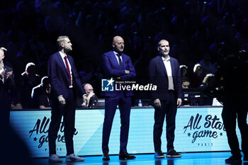 2023-12-30 - Tuomas IISALO (Coach Paris) Sasa OBRADOVIC (Coach Monaco) Julien CORTEY (Coach La Rochelle) during the All-Star Game LNB 2023, Basketball match between Team France and Team World on December 30, 2023 at Accor Arena in Paris, France - BASKETBALL - ALL-STAR GAME LNB 2023 - FRANCE V WORLD - EVENTS - BASKETBALL