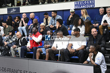 2023-05-16 - Omar Sy and Kylian Mbappe during the French championship, Betclic Elite basketball match between Metropolitans 92 (Boulogne-Levallois) and Paris Basketball on May 16, 2023 at Palais des Sports Marcel Cerdan in Levallois, France - BASKETBALL - FRENCH CHAMP - METROPOLITANS V PARIS - FRENCH PRO A - BASKETBALL