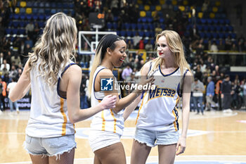 2023-05-16 - Pom pom girls (cheerleader) squad members during the French championship, Betclic Elite basketball match between Metropolitans 92 (Boulogne-Levallois) and Paris Basketball on May 16, 2023 at Palais des Sports Marcel Cerdan in Levallois, France - BASKETBALL - FRENCH CHAMP - METROPOLITANS V PARIS - FRENCH PRO A - BASKETBALL