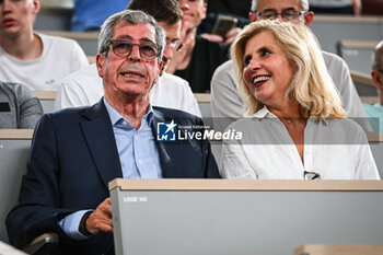 2023-06-15 - Patrick BALKANY and Klaudia LAFONT during the French championship, Betclic Elite Basketball match, Playoffs, Final match 3, between Metropolitans 92 (Boulogne - Levallois) and AS Monaco on June 15, 2023 at Roland-Garros stadium in Paris, France - BASKETBALL - FRENCH CHAMP - PLAYOFFS FINAL - METROPOLITANS V MONACO - FRENCH PRO A - BASKETBALL