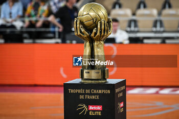 2023-06-15 - Illustration of the official trophy during the French championship, Betclic Elite Basketball match, Playoffs, Final match 3, between Metropolitans 92 (Boulogne - Levallois) and AS Monaco on June 15, 2023 at Roland-Garros stadium in Paris, France - BASKETBALL - FRENCH CHAMP - PLAYOFFS FINAL - METROPOLITANS V MONACO - FRENCH PRO A - BASKETBALL