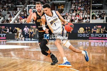 2023-06-15 - Donatas MOTIEJUNAS of Monaco and Victor WEMBANYAMA of Metropolitans 92 during the French championship, Betclic Elite Basketball match, Playoffs, Final match 3, between Metropolitans 92 (Boulogne - Levallois) and AS Monaco on June 15, 2023 at Roland-Garros stadium in Paris, France - BASKETBALL - FRENCH CHAMP - PLAYOFFS FINAL - METROPOLITANS V MONACO - FRENCH PRO A - BASKETBALL
