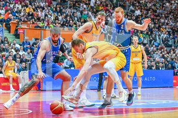 2023-02-23 - Andrii Voinalovych of Ukraine thwarted by Amedeo Tessitori of Italy and Niccolò Mannion of Italy - WORLD CUP QUALIFIERS - ITALY VS UKRAINE - INTERNATIONALS - BASKETBALL