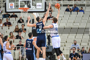 2023-08-10 - 9 NICOLO' MELLI of Italy competing with 14 GEORGIOS PAPAGIANNIS of Greece during the Aegean Acropolis Tournament match between Greece and Italy at Oaka Stadium on August 10, 2023, in Athens, Greece. - AEGEAN ACROPOLIS TOURNAMENT - GREECE VS ITALY - INTERNATIONALS - BASKETBALL
