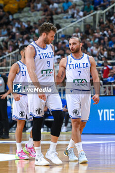 2023-08-10 - 9 NICOLO' MELLI with 7 STEFANO TONUT of Italy during the Aegean Acropolis Tournament match between Greece and Italy at Oaka Stadium on August 10, 2023, in Athens, Greece. - AEGEAN ACROPOLIS TOURNAMENT - GREECE VS ITALY - INTERNATIONALS - BASKETBALL