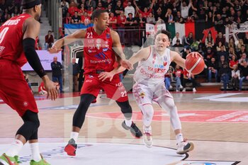 2023-02-12 - Colbey Ross (Pallacanestro Openjobmetis Varese) thwarted by Devon Hall (EA7 Emporio Armani Olimpia Milano)  - OPENJOBMETIS VARESE VS EA7 EMPORIO ARMANI MILANO - ITALIAN SERIE A - BASKETBALL