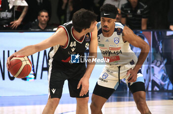 2023-05-13 - Milos Teodosic (Segafredo Virtus Bologna) thwarted by Marcquise Reed (Happy Casa Brindisi) during game 1 of the playoff quarter-finals of the Italian A1 basketball championship match Segafredo Virtus Bologna Vs. Happy Casa Brindisi - Bologna, Italy, May 13, 2023 at Segafredo Arena - Photo: Michele Nucci - PLAYOFF - VIRTUS BOLOGNA VS NEW BASKET BRINDISI - ITALIAN SERIE A - BASKETBALL