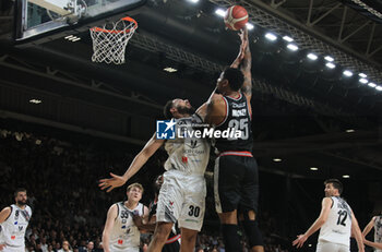 2023-05-28 - Jordan Mickey (Segafredo Virtus Bologna) thwarted by Tyler Cain (Derthona Tortona Basket) 1during game 1 of the playoff semifinals of the Italian A1 basketball championship match Segafredo Virtus Bologna Vs. Derthona Tortona Basket - Bologna, Italy, May 28, 2023 at Segafredo Arena - Photo: Michele Nucci - PLAYOFF - VIRTUS SEGAFREDO BOLOGNA VS DERTHONA BASKET - ITALIAN SERIE A - BASKETBALL