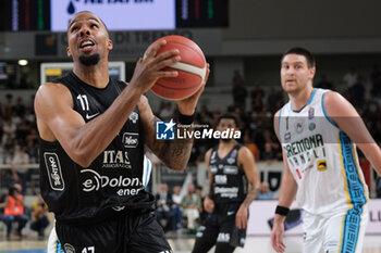2023-09-30 - Mattia Udom of Dolomiti Trentino Energia in action during the match between Dolomiti Trentino Energia and Vanoli Basket Cremona, regular season of A1 Italian Basketball Championship 2023/2024 at il T Quotidiano Arena Palace on September 30, 2023, Trento, Italy. - DOLOMITI ENERGIA TRENTINO VS VANOLI BASKET CREMONA - ITALIAN SERIE A - BASKETBALL