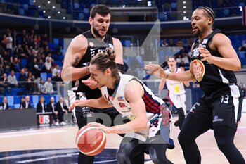 2023-04-08 -  Matteo Montano (Urania Milano) thwarted by Alessandro Gentile (Apu Old Wild West Udine) & Isaiah Briscoe (Apu Old Wild West Udine)  - URANIA MILANO VS APU UDINE - ITALIAN SERIE A2 - BASKETBALL