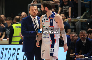 2023-05-21 - Matteo Angori (head coach of Fortitudo Flats Service Bologna) and Alessandro Panni (Fortitudo Flats Service Bologna) during the italian basketball Lbn A2 series Game 3 of the playoff quarterfinals match Fortitudo Flats Service Bologna Vs. Benedetto XIV Tramec Cento - Bologna, Italy, May 21, 2023 at Paladozza sport palace - Photo: Michele Nucci - PLAYOFF - FORTITUDO BOLOGNA VS TRAMEC CENTO - ITALIAN SERIE A2 - BASKETBALL