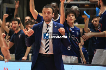2023-05-21 - Matteo Angori (head coach of Fortitudo Flats Service Bologna) during the italian basketball Lbn A2 series Game 3 of the playoff quarterfinals match Fortitudo Flats Service Bologna Vs. Benedetto XIV Tramec Cento - Bologna, Italy, May 21, 2023 at Paladozza sport palace - Photo: Michele Nucci - PLAYOFF - FORTITUDO BOLOGNA VS TRAMEC CENTO - ITALIAN SERIE A2 - BASKETBALL