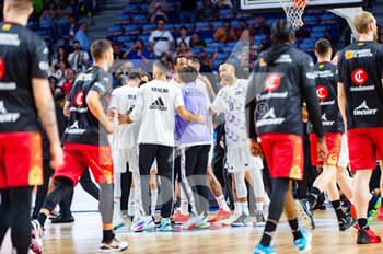 2023-04-30 - Sergio Llull (Real Madrid), Adam Hanga (Real Madrid), Alberto Abalde (Real Madrid) before the basketball match between Real Madrid and Zaragoza Basket valid for the matchday 30 of the spanish basketball league ACB called “Liga Endesa” played at Wizink Center in Madrid on Sunday 30 April 2023 - REAL MADRID VS ZARAGOZA - SPANISH LIGA ENDESA ACB - BASKETBALL