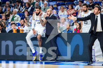 2023-04-30 - Chus Mateo (Real Madrid) and Vincent Poirier (Real Madrid) during the basketball match between Real Madrid and Zaragoza Basket valid for the matchday 30 of the spanish basketball league ACB called “Liga Endesa” played at Wizink Center in Madrid on Sunday 30 April 2023 - REAL MADRID VS ZARAGOZA - SPANISH LIGA ENDESA ACB - BASKETBALL