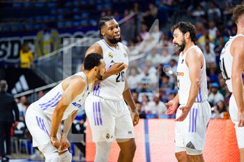 2023-04-30 - Guerschon Yabusele (Real Madrid) and Sergio Llull (Real Madrid) during the basketball match between Real Madrid and Zaragoza Basket valid for the matchday 30 of the spanish basketball league ACB called “Liga Endesa” played at Wizink Center in Madrid on Sunday 30 April 2023 - REAL MADRID VS ZARAGOZA - SPANISH LIGA ENDESA ACB - BASKETBALL