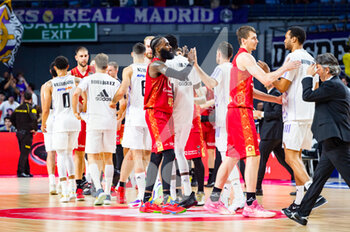 2023-04-30 - Real Madrid and Zaragoza teams at the end of the basketball match between Real Madrid and Zaragoza Basket valid for the matchday 30 of the spanish basketball league ACB called “Liga Endesa” played at Wizink Center in Madrid on Sunday 30 April 2023 - REAL MADRID VS ZARAGOZA - SPANISH LIGA ENDESA ACB - BASKETBALL