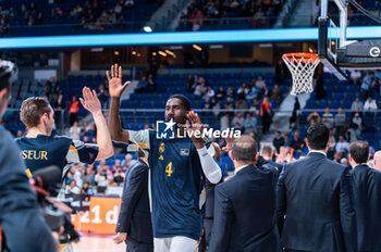 2023-12-03 - Ismaila Diagne of Real Madrid seen greeting his teammates before the the Liga Endesa Acb 23/24 basketball match between Real Madrid vs Rio Breogan at Wizink center in Madrid, Spain. - REAL MADRID VS BREOGAN - SPANISH LIGA ENDESA ACB - BASKETBALL