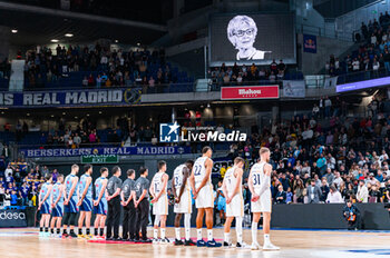 2023-12-03 - The minute of silence in memory of the actress Concha Velasco before the the Liga Endesa Acb 23/24 basketball match between Real Madrid vs Rio Breogan at Wizink center in Madrid, Spain. - REAL MADRID VS BREOGAN - SPANISH LIGA ENDESA ACB - BASKETBALL