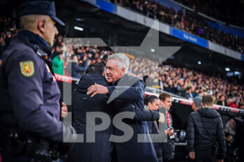 2023-03-02 - Carlo Ancelotti (Real Madrid) and Xavi Hernandez (Barcelona) before the football match between
Real Madrid and Barcelona valid for the semifinal of the “Copa del Rey” Spanish cup celebrated in Madrid, Spain at Bernabeu stadium on Thursday 02 March 2023 - REAL MADRID VS BARCELONA - SPANISH CUP - SOCCER