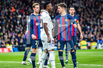 2023-03-02 - Vinícius Júnior (Real Madrid) and Gavi (Barcelona) arguing each other during the football match between
Real Madrid and Barcelona valid for the semifinal of the “Copa del Rey” Spanish cup celebrated in Madrid, Spain at Bernabeu stadium on Thursday 02 March 2023 - REAL MADRID VS BARCELONA - SPANISH CUP - SOCCER