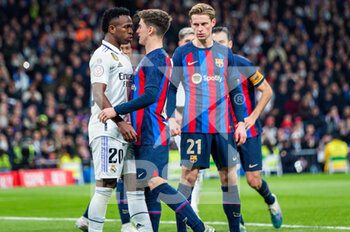 2023-03-02 - Vinícius Júnior (Real Madrid) and Gavi (Barcelona) arguing each other during the football match between
Real Madrid and Barcelona valid for the semifinal of the “Copa del Rey” Spanish cup celebrated in Madrid, Spain at Bernabeu stadium on Thursday 02 March 2023 - REAL MADRID VS BARCELONA - SPANISH CUP - SOCCER