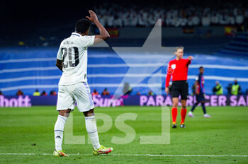 2023-03-02 - Vinícius Júnior (Real Madrid) protesting against the referee during the football match between
Real Madrid and Barcelona valid for the semifinal of the “Copa del Rey” Spanish cup celebrated in Madrid, Spain at Bernabeu stadium on Thursday 02 March 2023 - REAL MADRID VS BARCELONA - SPANISH CUP - SOCCER