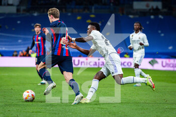 2023-03-02 - Vinícius Júnior (Real Madrid) and Frenkie de Jong (Barcelona) during the football match between
Real Madrid and Barcelona valid for the semifinal of the “Copa del Rey” Spanish cup celebrated in Madrid, Spain at Bernabeu stadium on Thursday 02 March 2023 - REAL MADRID VS BARCELONA - SPANISH CUP - SOCCER