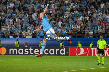 16/08/2023 - Happiness of mManchester City’s Erling Haaland during the penalties of UEFA Super Cup 2023 final soccer match between Manchester City F.C. vs. Sevilla F.C. at the Stadio Georgios Karaiskakis-Piraeus in Athens, Greece, 16th of August 2023 - EUROPEAN SUPER CUP MANCHESTER CITY VS SEVILLE - SUPERCOPPA EUROPEA - CALCIO