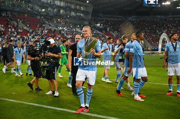 16/08/2023 - Happiness of Manchester City’s Erling Haaland after win the UEFA Super Cup 2023 final soccer match between Manchester City F.C. vs. Sevilla F.C. at the Stadio Georgios Karaiskakis-Piraeus in Athens, Greece, 16th of August 2023 - EUROPEAN SUPER CUP MANCHESTER CITY VS SEVILLE - SUPERCOPPA EUROPEA - CALCIO
