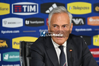 2023-09-04 - President of the Italian Football Federation (FIGC) Gabriele Gravina attends a press conference - PRESS CONFERENCE OF NEW HEAD OF ITALY DELEGATION GIANLUIGI BUFFON - OTHER - SOCCER