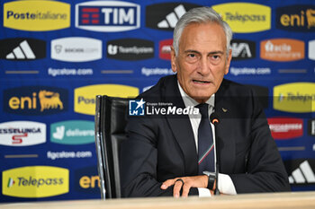 2023-09-04 - President of the Italian Football Federation (FIGC) Gabriele Gravina attends a press conference - PRESS CONFERENCE OF NEW HEAD OF ITALY DELEGATION GIANLUIGI BUFFON - OTHER - SOCCER