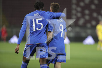 2023-03-27 - Lorenzo Colombo (Italy) celebrates the goal scored with Caleb Okoli - UNDER 21 - ITALY VS UKRAINE - FRIENDLY MATCH - SOCCER