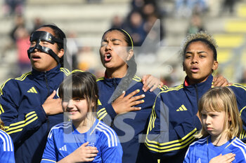 2023-04-11 - Mayra Ramírez, Daniela Arias and  Jorelyn Carabalí of Colombia Women during the International Friendly Match between Italy Women and Colombia Women at the Stadio Tre Fontane on 11th of April, 2023 in Rome, Italy. - ITALY WOMEN VS COLOMBIA - FRIENDLY MATCH - SOCCER