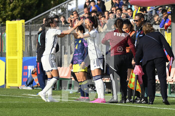 2023-04-11 - Valentina Giacinti and Barbara Bonansea of Italy Women during the International Friendly Match between Italy Women and Colombia Women at the Stadio Tre Fontane on 11th of April, 2023 in Rome, Italy. - ITALY WOMEN VS COLOMBIA - FRIENDLY MATCH - SOCCER