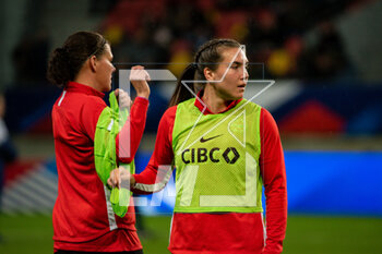 2023-04-11 - Christine Sinclair of Canada and Vanessa Gilles of Canada ahead of the Women's Friendly football match between France and Canada on April 11, 2023 at Marie-Marvingt stadium in Le Mans, France - FOOTBALL - WOMEN'S FRIENDLY GAME - FRANCE V CANADA - FRIENDLY MATCH - SOCCER