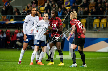 2023-04-11 - Wendie Renard of France, Lea Le Garrec of France and Simi Awujo of Canada during the Women's Friendly football match between France and Canada on April 11, 2023 at Marie-Marvingt stadium in Le Mans, France - FOOTBALL - WOMEN'S FRIENDLY GAME - FRANCE V CANADA - FRIENDLY MATCH - SOCCER
