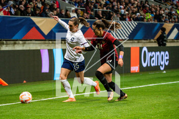 2023-04-11 - Lea Le Garrec of France and Sydney Collins of Canada fight for the ball during the Women's Friendly football match between France and Canada on April 11, 2023 at Marie-Marvingt stadium in Le Mans, France - FOOTBALL - WOMEN'S FRIENDLY GAME - FRANCE V CANADA - FRIENDLY MATCH - SOCCER