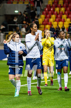 2023-04-11 - Eugenie Le Sommer of France and Wendie Renard of France celebrate the victory after the Women's Friendly football match between France and Canada on April 11, 2023 at Marie-Marvingt stadium in Le Mans, France - FOOTBALL - WOMEN'S FRIENDLY GAME - FRANCE V CANADA - FRIENDLY MATCH - SOCCER