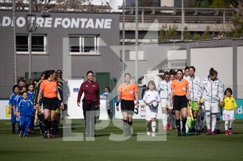 2023-04-11 - Referees Zoe Stavrou (CFA), center, Xenia Irodotu, Aggeliki Athanasopoulou, Deborah Bianchi and the teams enter the field during the International Friendly Match between Italy Women and Colombia Women at the Stadio Tre Fontane on 11th of April, 2023 in Rome, Italy. ©Photo: Cinzia Camela. - ITALY WOMEN VS COLOMBIA - FRIENDLY MATCH - SOCCER