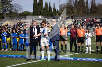2023-04-11 - Cristiana Girelli of Italy Women receives the prize for reaching one hundred caps with the Italian national team during the International Friendly Match between Italy Women and Colombia Women at the Stadio Tre Fontane on 11th of April, 2023 in Rome, Italy. ©Photo: Cinzia Camela. - ITALY WOMEN VS COLOMBIA - FRIENDLY MATCH - SOCCER