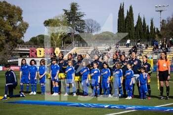 2023-04-11 - Colombia women players sing their National Anthem during the International friendly match between Italy women and Colombia women at Stadio Tre Fontane on April 11, 2023 in Rome, Italy. ©Photo: Cinzia Camela. - ITALY WOMEN VS COLOMBIA - FRIENDLY MATCH - SOCCER