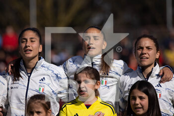 2023-04-11 - (LR) Italy women players Chiara Beccari, Matilde Pavan and Manuela Giugliano sing their National Anthem during the International friendly match between Italy women and Colombia women at Stadio Tre Fontane on April 11, 2023 in Rome, Italy. ©Photo: Cinzia Camela. - ITALY WOMEN VS COLOMBIA - FRIENDLY MATCH - SOCCER