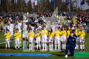 2023-04-11 - Italy women players sing their National Anthem during the International friendly match between Italy women and Colombia women at Stadio Tre Fontane on April 11, 2023 in Rome, Italy. ©Photo: Cinzia Camela. - ITALY WOMEN VS COLOMBIA - FRIENDLY MATCH - SOCCER