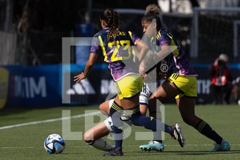 2023-04-11 - Valentina Giacinti of Italy women between Elexa Bahr and Jorelyn Carabali of Colombia women during the International friendly match between Italy women and Colombia women at Stadio Tre Fontane on April 11, 2023 in Rome, Italy. ©Photo: Cinzia Camela. - ITALY WOMEN VS COLOMBIA - FRIENDLY MATCH - SOCCER