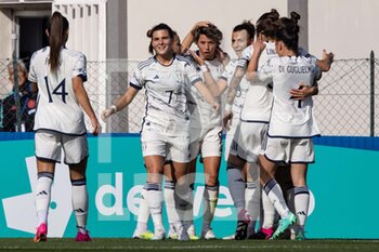 2023-04-11 - Valentina Giacinti, with Matilde Pavan, Sofia Cantore, Arianna Caruso, Elena Linari, Lucia Di Guglielmo of Italy Women celebrate after scoring the 1-0 during the International Friendly Match between Italy Women and Colombia Women at the Stadio Tre Fontane on 11th of April, 2023 in Rome, Italy. ©Photo: Cinzia Camela. - ITALY WOMEN VS COLOMBIA - FRIENDLY MATCH - SOCCER
