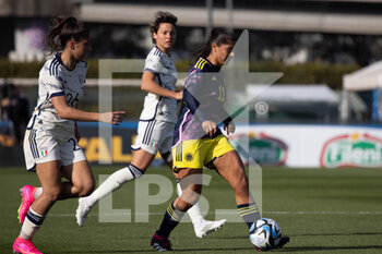 2023-04-11 - Catalina Usme of Colombia women in action between Chiara Beccari e Valentina Giacinti of Italy women during the International friendly match between Italy women and Colombia women at Stadio Tre Fontane on April 11, 2023 in Rome, Italy. ©Photo: Cinzia Camela. - ITALY WOMEN VS COLOMBIA - FRIENDLY MATCH - SOCCER