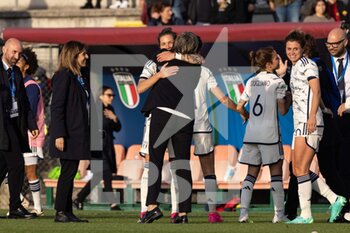 2023-04-11 - Coach Milena Bertolini and captain Elena Linari of Italy women, celebrate after the victory of the International friendly match between Italy women and Colombia women at Stadio Tre Fontane on April 11, 2023 in Rome, Italy. ©Photo: Cinzia Camela. - ITALY WOMEN VS COLOMBIA - FRIENDLY MATCH - SOCCER