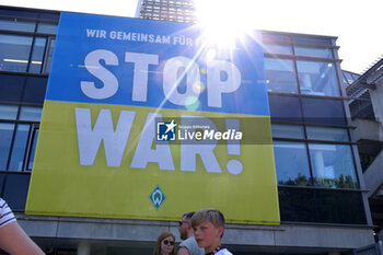 2023-06-12 - Stop War banner outside the stadium before the Friendly football match between Germany and Ukraine on June 12, 2023 at Weserstadion in Bremen, Germany - FOOTBALL - FRIENDLY GAME - GERMANY V UKRAINE - FRIENDLY MATCH - SOCCER